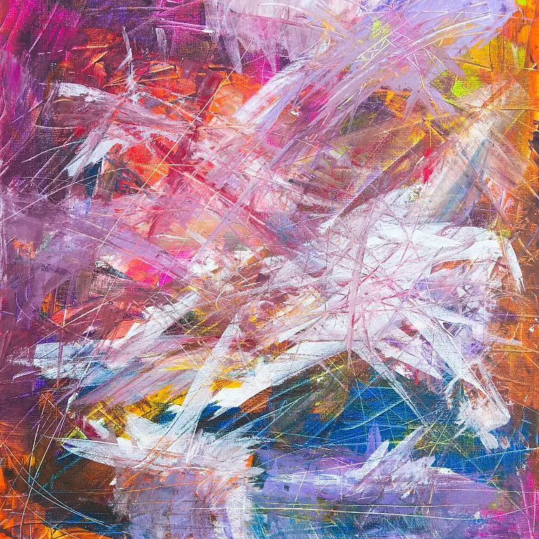 Abstract, messy but beautiful art full of lots of bright saturated colors.